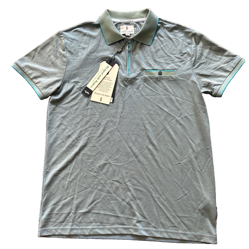 NWT Scott James Shirt Mens Size Large Short Sleeve Casual Green Blue